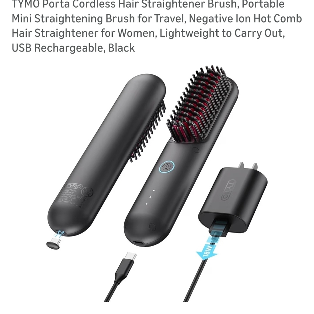 TYMO Cordless Hair Straightener Brush - Black